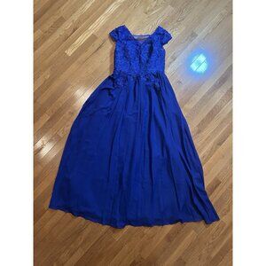 Women’s Royal Blue Lace Chiffon Formal Evening Gown Long Dress Size 12